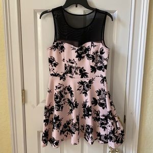 Tricia Juniors Dress,Size Large in Pink and Black with black mesh.  Prom dress